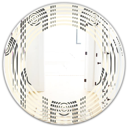 Retro Curved Minimal Geometric Ornament II - Modern Round or Oval Wall Mirror - Wave