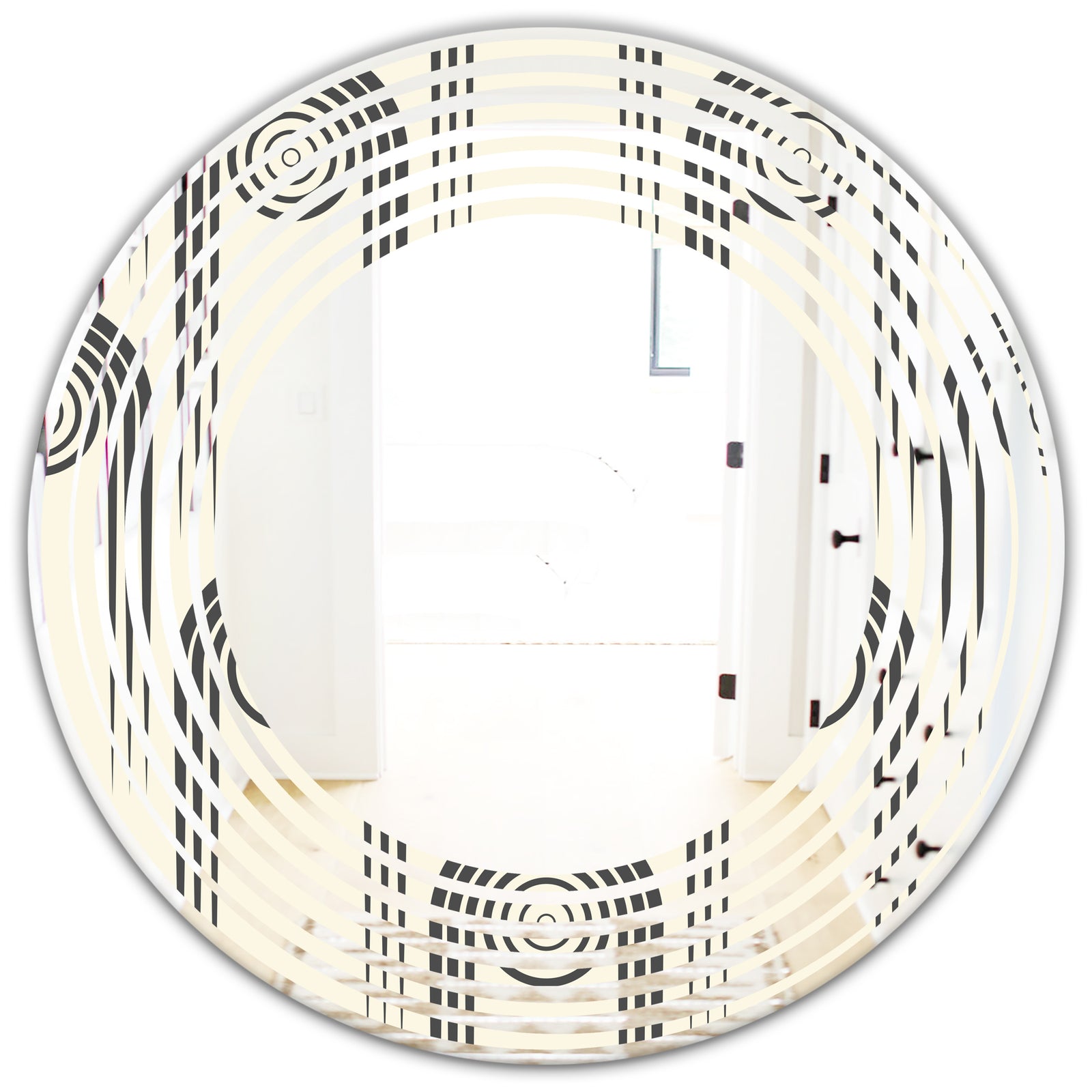 Retro Curved Minimal Geometric Ornament II - Modern Round or Oval Wall Mirror - Wave
