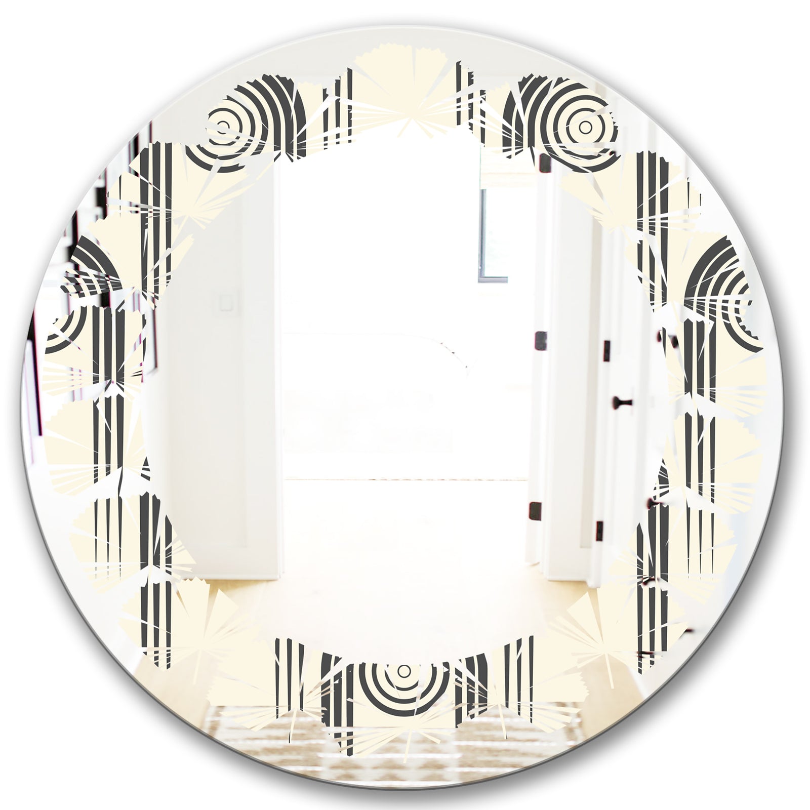Retro Curved Minimal Geometric Ornament II - Modern Round or Oval Wall Mirror - Leaves