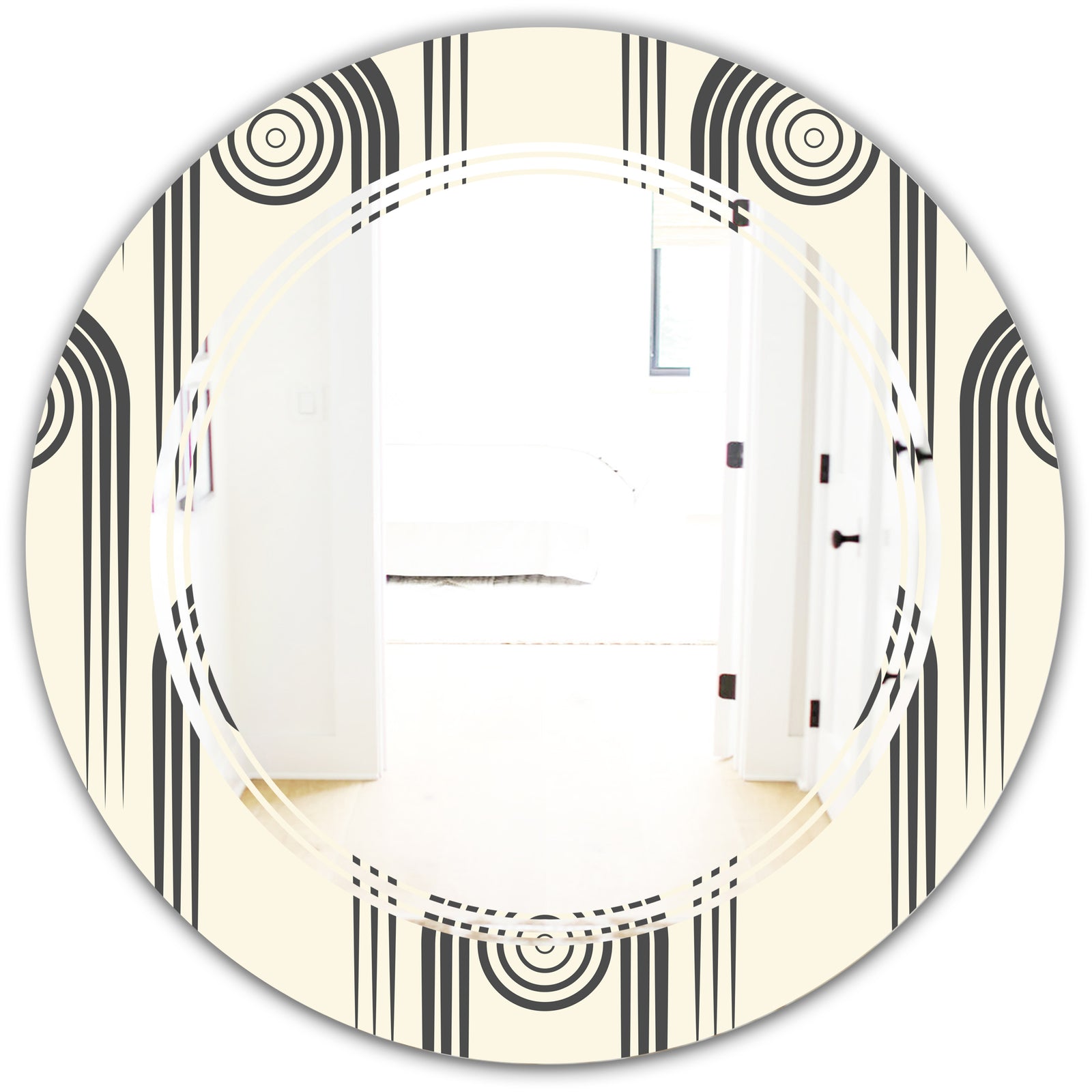 Retro Curved Minimal Geometric Ornament II - Modern Round or Oval Wall Mirror - Triple C