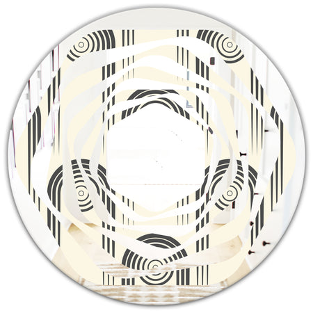 Retro Curved Minimal Geometric Ornament II - Modern Round or Oval Wall Mirror - Whirl