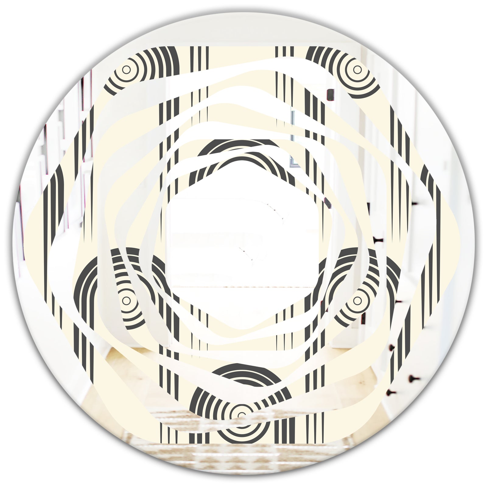Retro Curved Minimal Geometric Ornament II - Modern Round or Oval Wall Mirror - Whirl