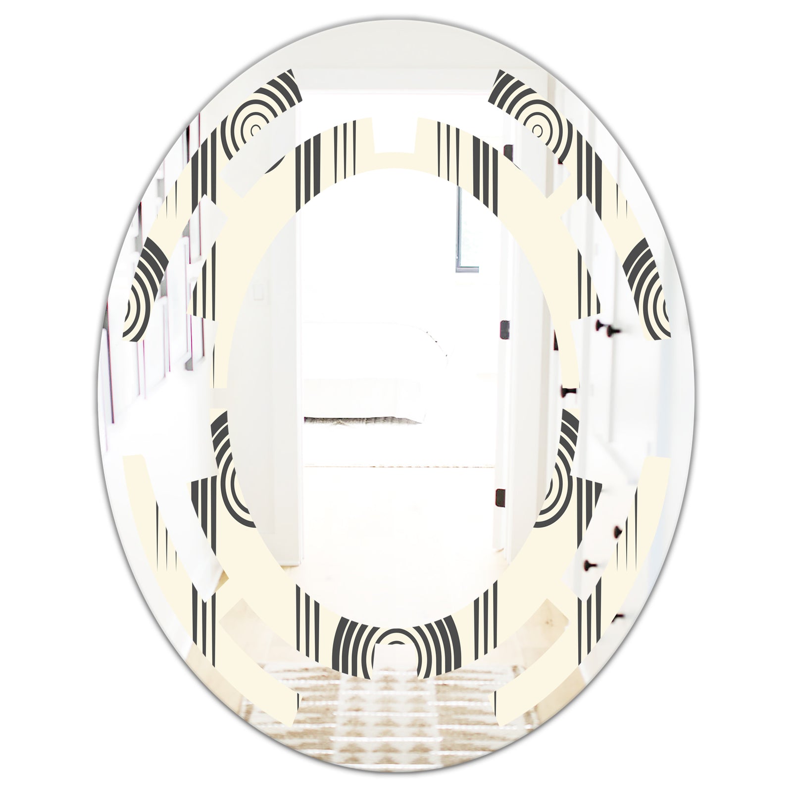 Retro Curved Minimal Geometric Ornament II - Modern Round or Oval Wall Mirror - Space