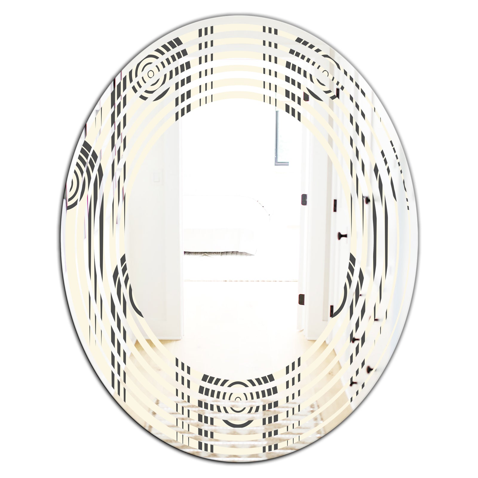 Retro Curved Minimal Geometric Ornament II - Modern Round or Oval Wall Mirror - Wave