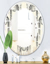 Retro Curved Minimal Geometric Ornament II - Modern Round or Oval Wall Mirror - Leaves
