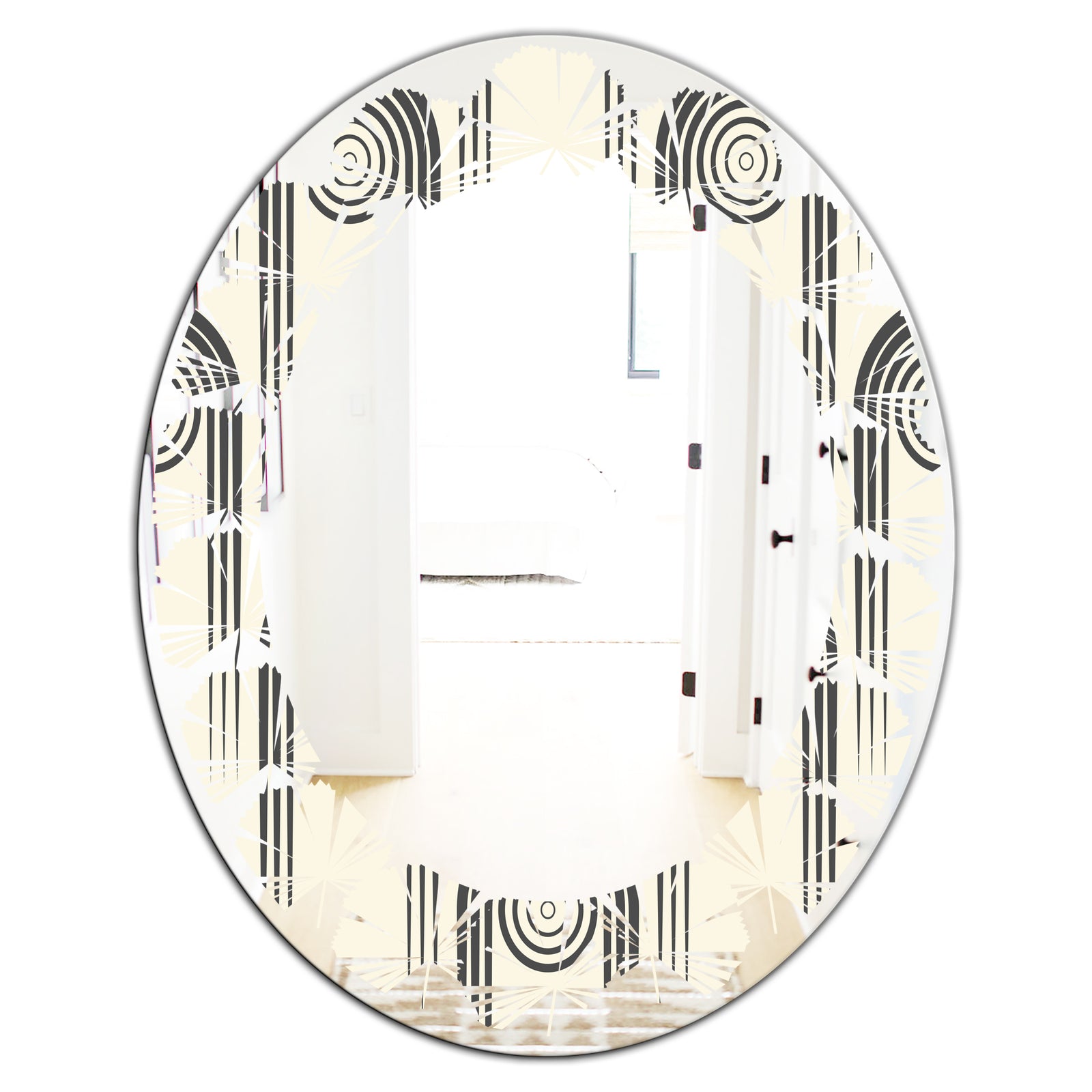 Retro Curved Minimal Geometric Ornament II - Modern Round or Oval Wall Mirror - Leaves
