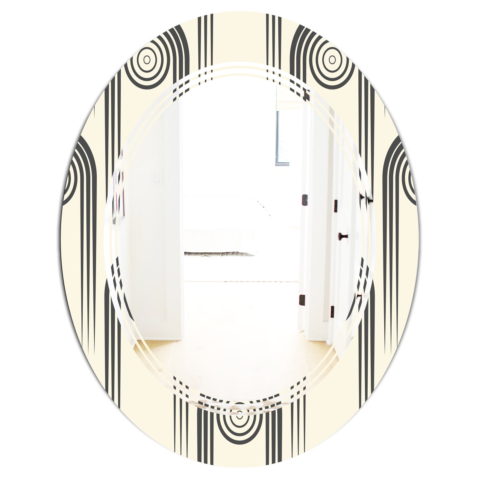Retro Curved Minimal Geometric Ornament II - Modern Round or Oval Wall Mirror - Triple C