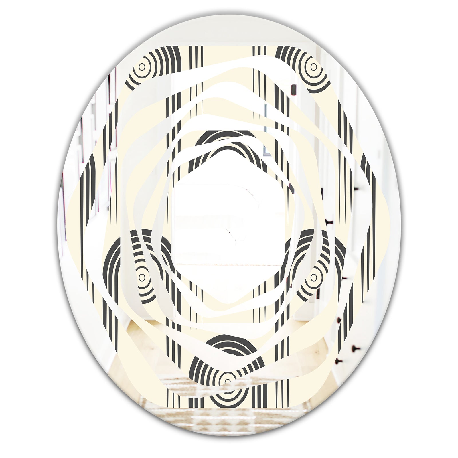 Retro Curved Minimal Geometric Ornament II - Modern Round or Oval Wall Mirror - Whirl