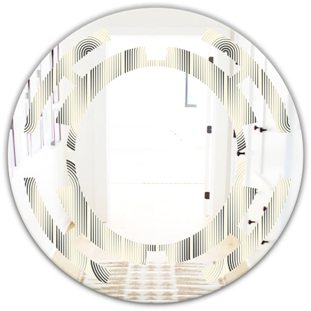 Retro Curved Minimal Geometric Ornament I - Modern Round or Oval Wall Mirror - Space
