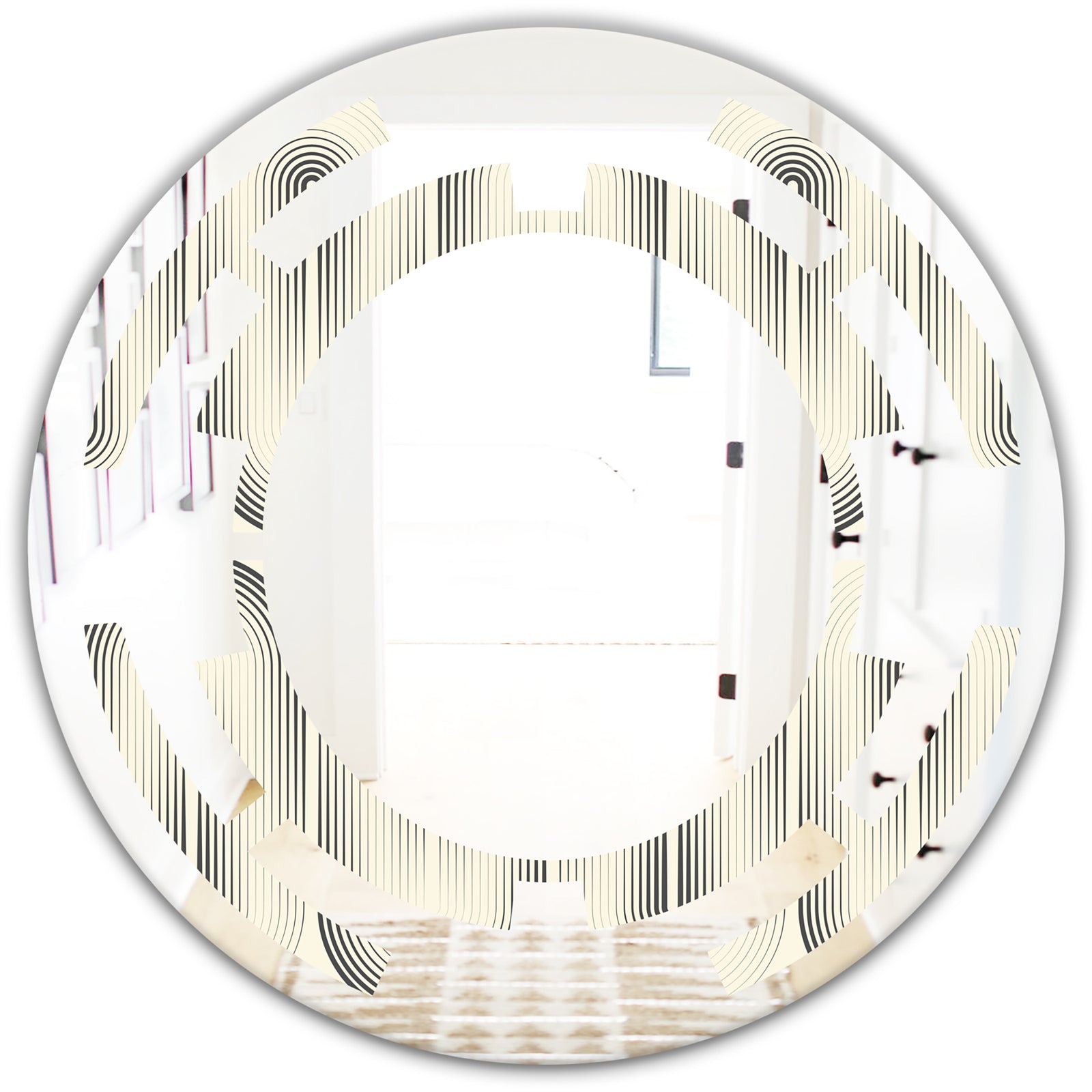 Retro Curved Minimal Geometric Ornament I - Modern Round or Oval Wall Mirror - Space