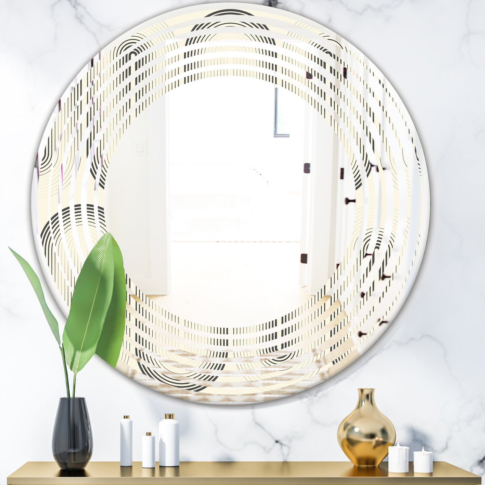 Retro Curved Minimal Geometric Ornament I - Modern Round or Oval Wall Mirror - Wave