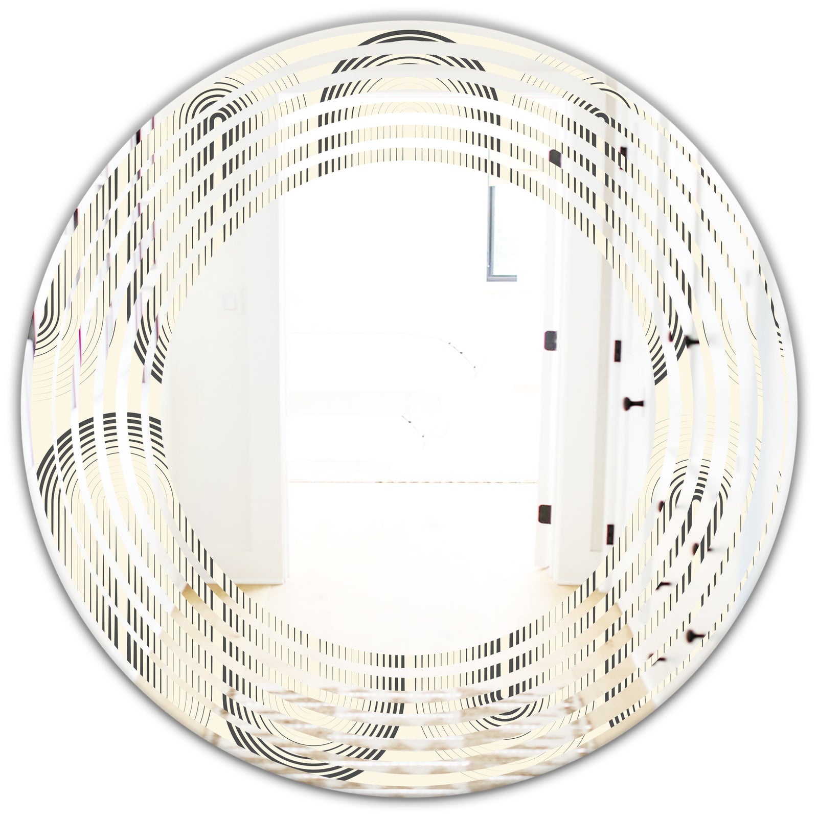 Retro Curved Minimal Geometric Ornament I - Modern Round or Oval Wall Mirror - Wave