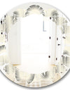 Retro Curved Minimal Geometric Ornament I - Modern Round or Oval Wall Mirror - Leaves