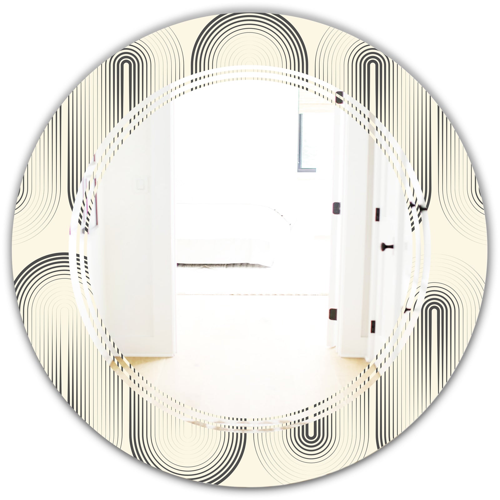 Retro Curved Minimal Geometric Ornament I - Modern Round or Oval Wall Mirror - Triple C