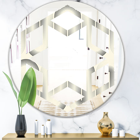 Retro Curved Minimal Geometric Ornament I - Modern Round or Oval Wall Mirror - Hexagon Star
