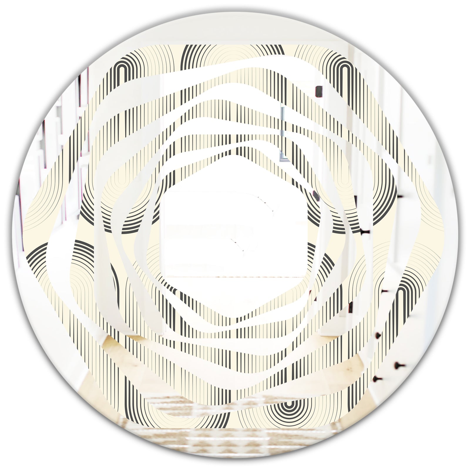Retro Curved Minimal Geometric Ornament I - Modern Round or Oval Wall Mirror - Whirl