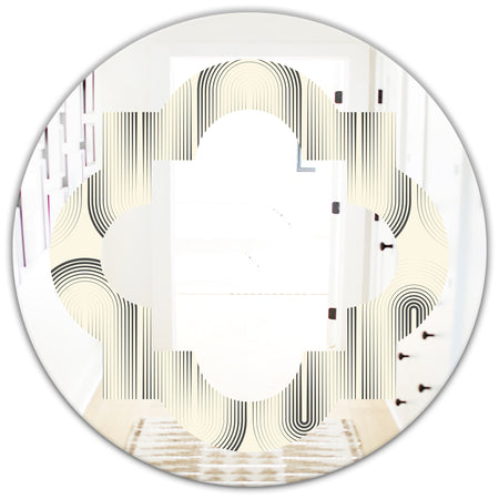 Retro Curved Minimal Geometric Ornament I - Modern Round or Oval Wall Mirror - Quatrefoil
