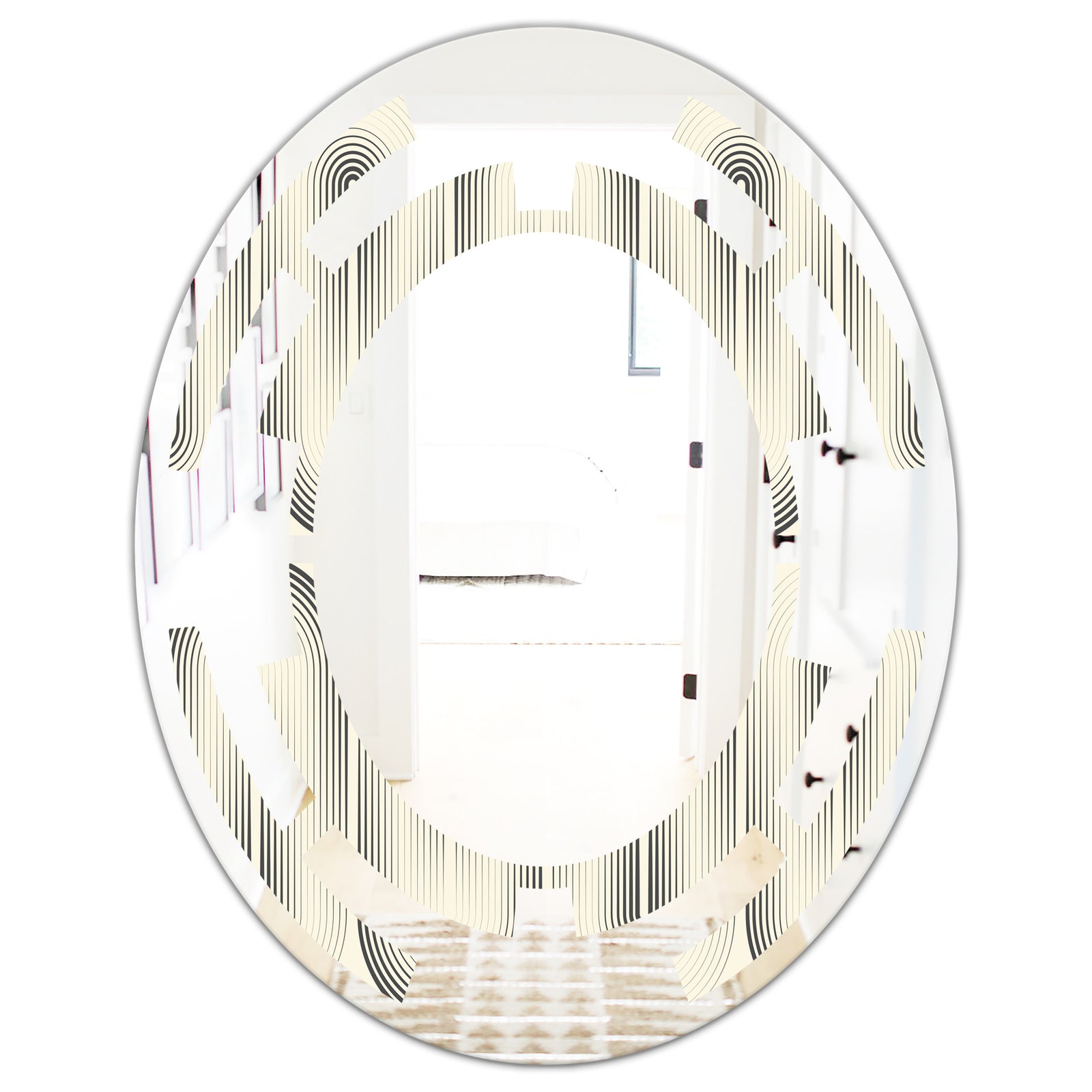 Retro Curved Minimal Geometric Ornament I - Modern Round or Oval Wall Mirror - Space