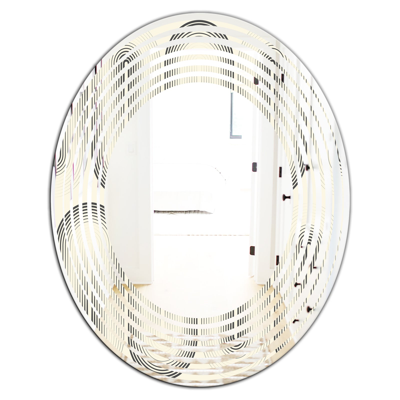 Retro Curved Minimal Geometric Ornament I - Modern Round or Oval Wall Mirror - Wave