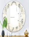 Retro Curved Minimal Geometric Ornament I - Modern Round or Oval Wall Mirror - Leaves