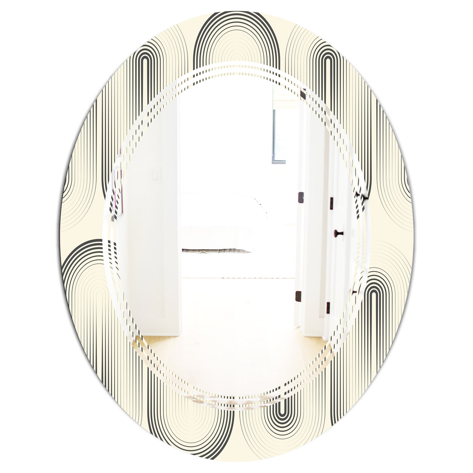 Retro Curved Minimal Geometric Ornament I - Modern Round or Oval Wall Mirror - Triple C