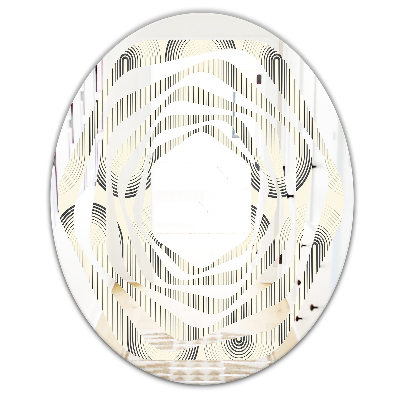 Retro Curved Minimal Geometric Ornament I - Modern Round or Oval Wall Mirror - Whirl