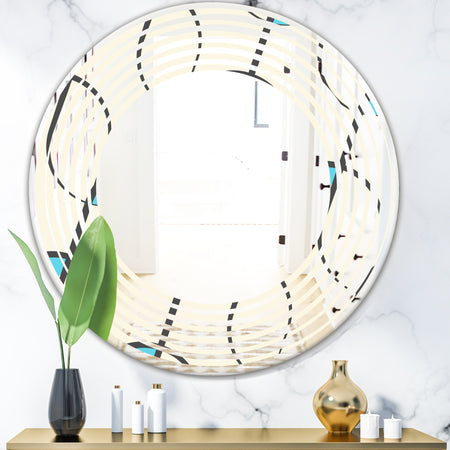 Retro Geometrical Abstract Minimal Pattern I - Modern Round or Oval Wall Mirror - Wave