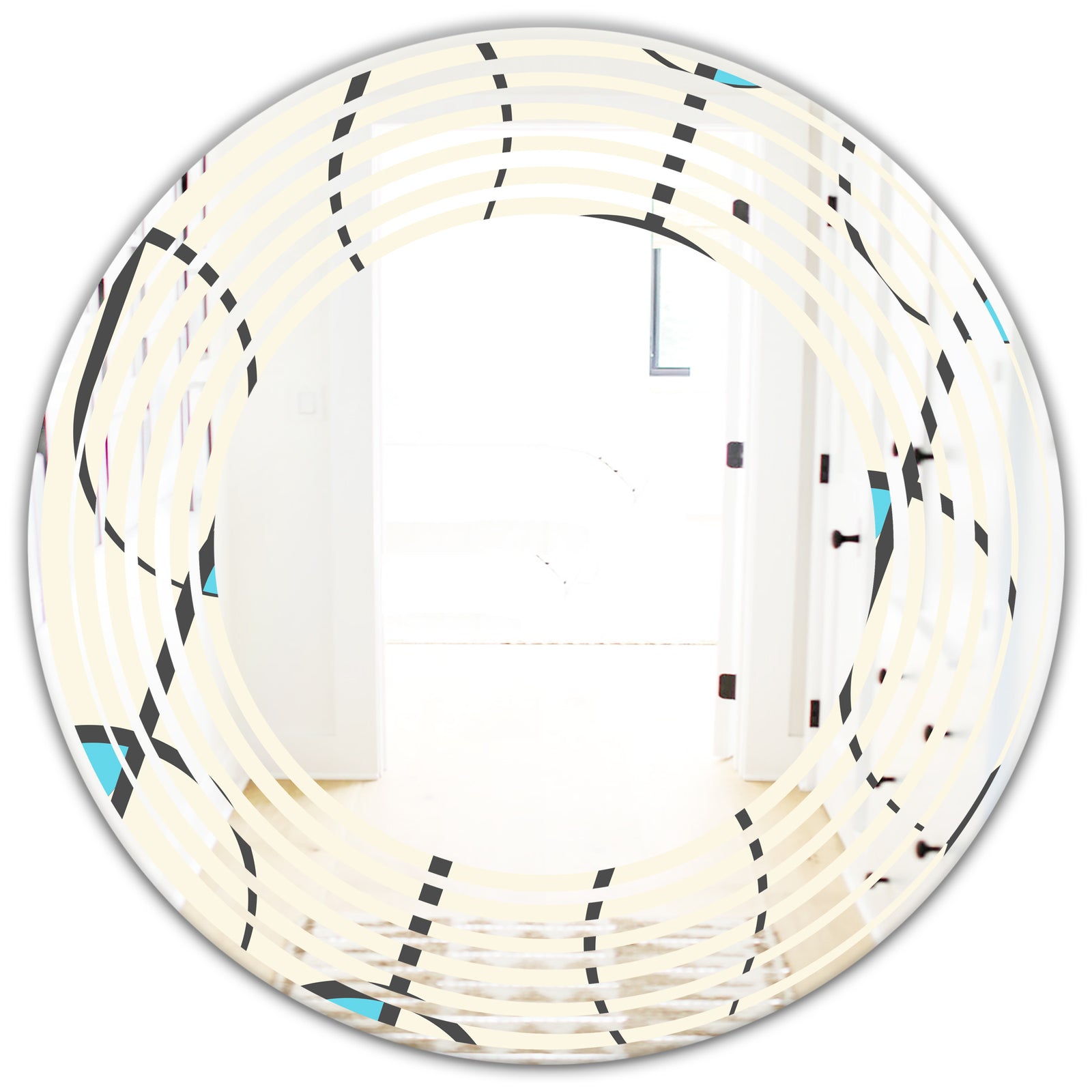 Retro Geometrical Abstract Minimal Pattern I - Modern Round or Oval Wall Mirror - Wave