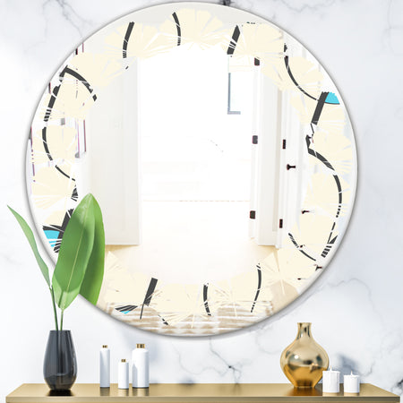 Retro Geometrical Abstract Minimal Pattern I - Modern Round or Oval Wall Mirror - Leaves