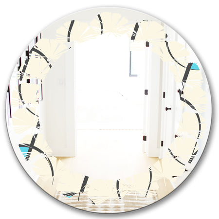 Retro Geometrical Abstract Minimal Pattern I - Modern Round or Oval Wall Mirror - Leaves