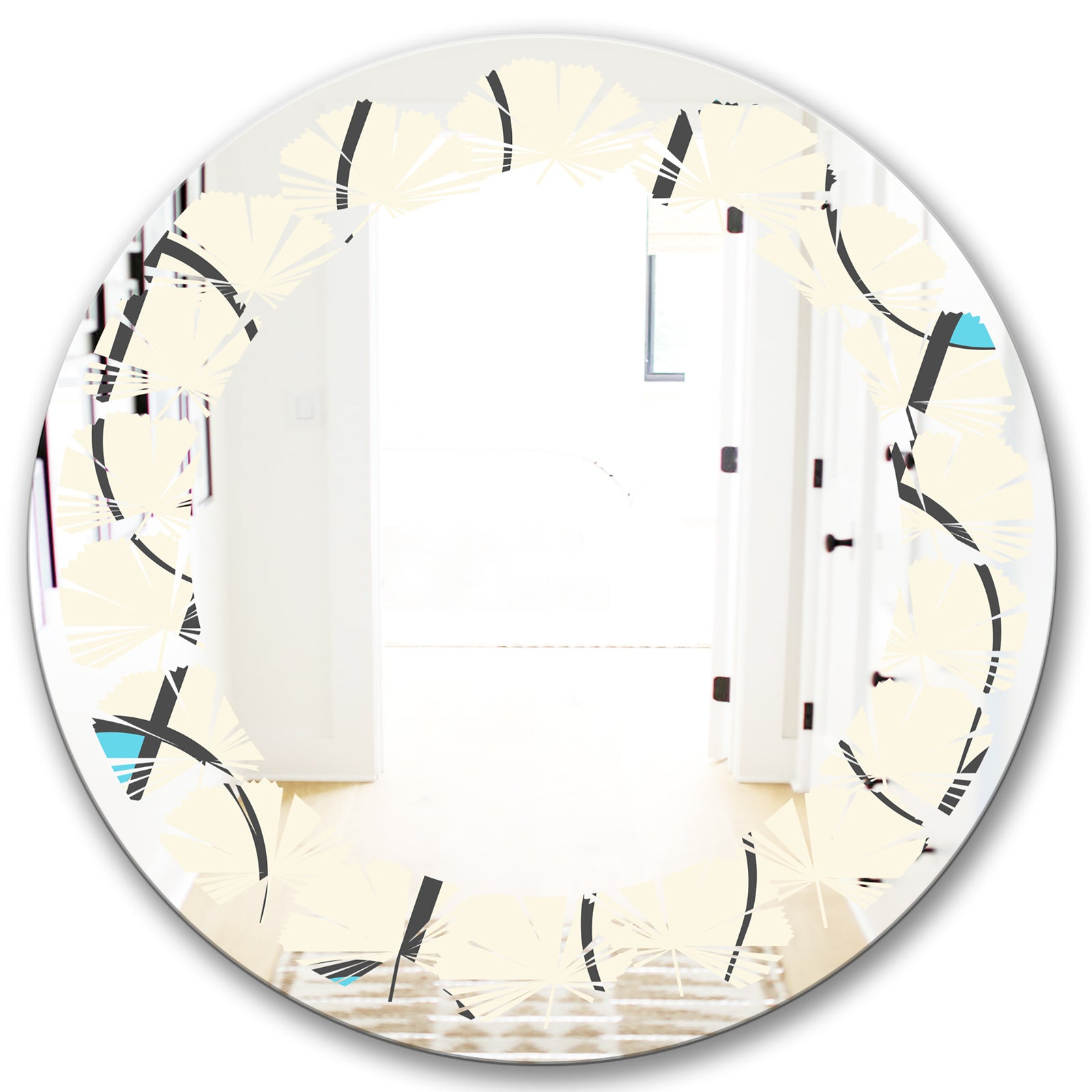 Retro Geometrical Abstract Minimal Pattern I - Modern Round or Oval Wall Mirror - Leaves