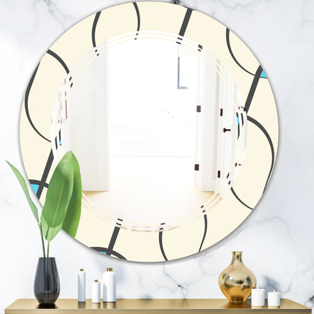 Retro Geometrical Abstract Minimal Pattern I - Modern Round or Oval Wall Mirror - Triple C