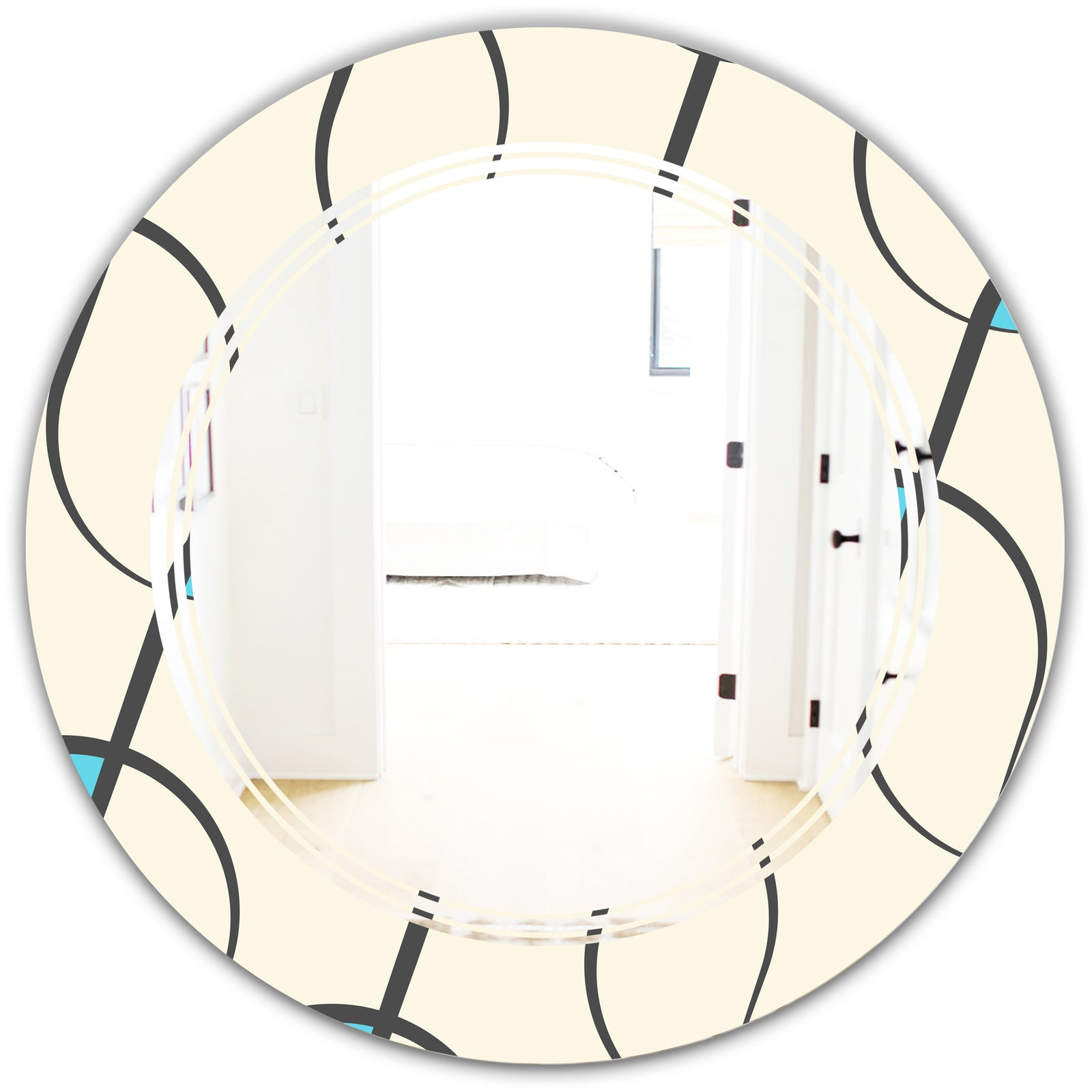 Retro Geometrical Abstract Minimal Pattern I - Modern Round or Oval Wall Mirror - Triple C
