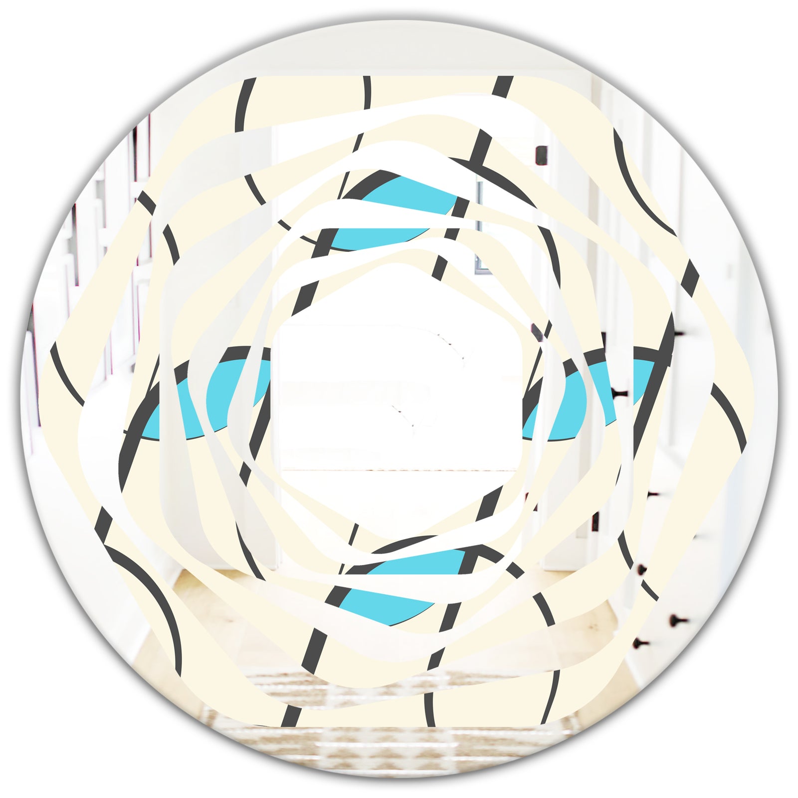 Retro Geometrical Abstract Minimal Pattern I - Modern Round or Oval Wall Mirror - Whirl