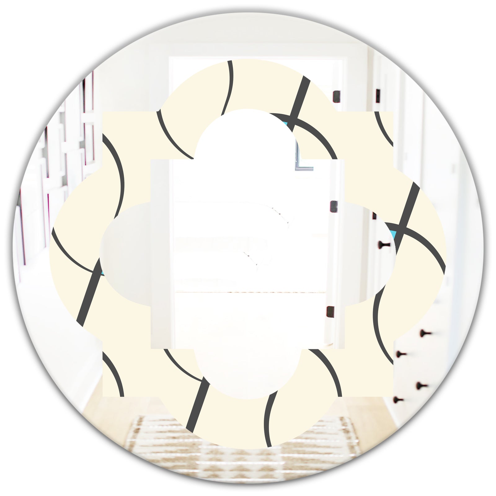 Retro Geometrical Abstract Minimal Pattern I - Modern Round or Oval Wall Mirror - Quatrefoil
