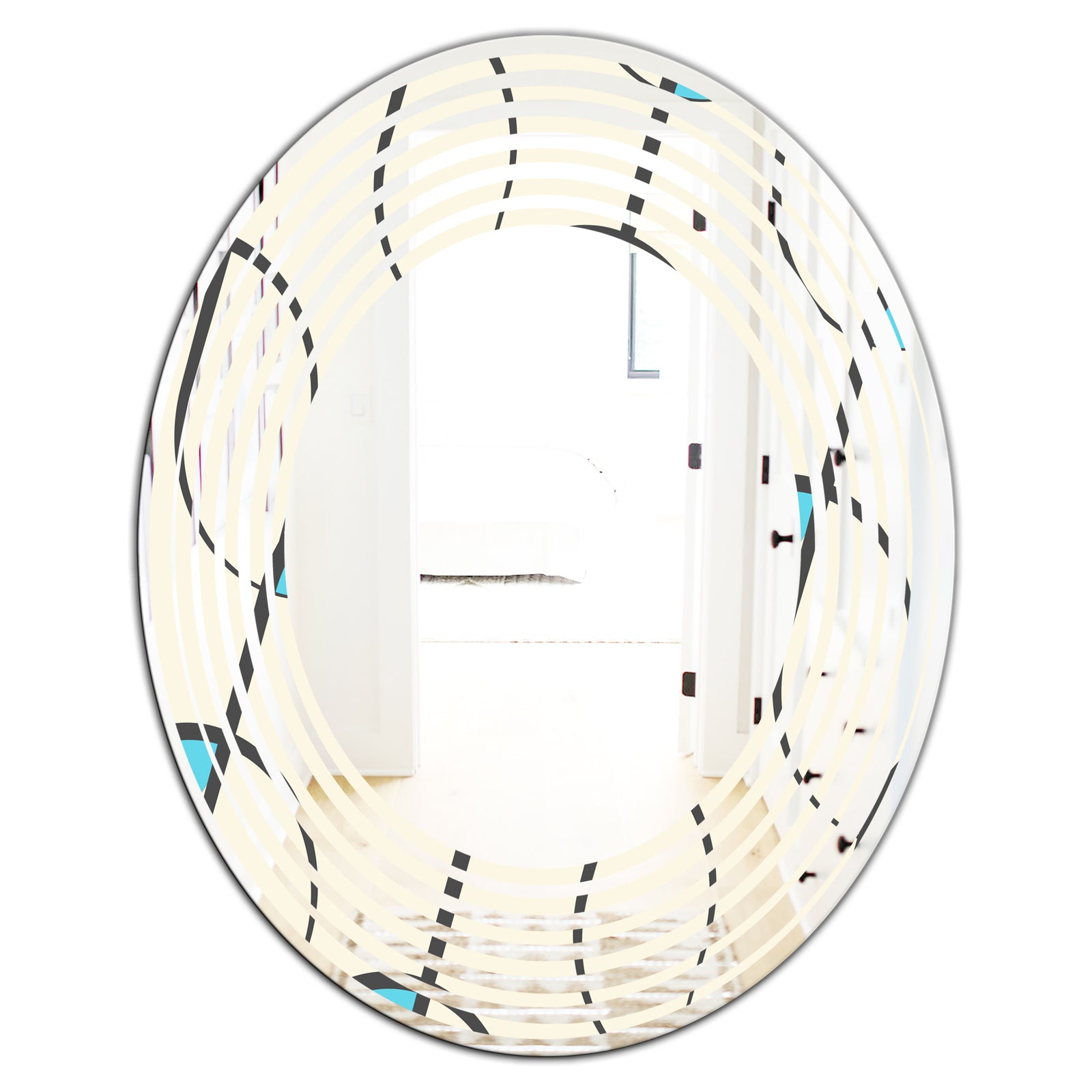 Retro Geometrical Abstract Minimal Pattern I - Modern Round or Oval Wall Mirror - Wave
