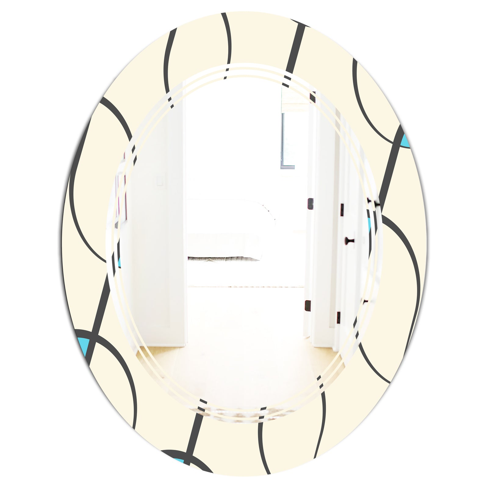 Retro Geometrical Abstract Minimal Pattern I - Modern Round or Oval Wall Mirror - Triple C