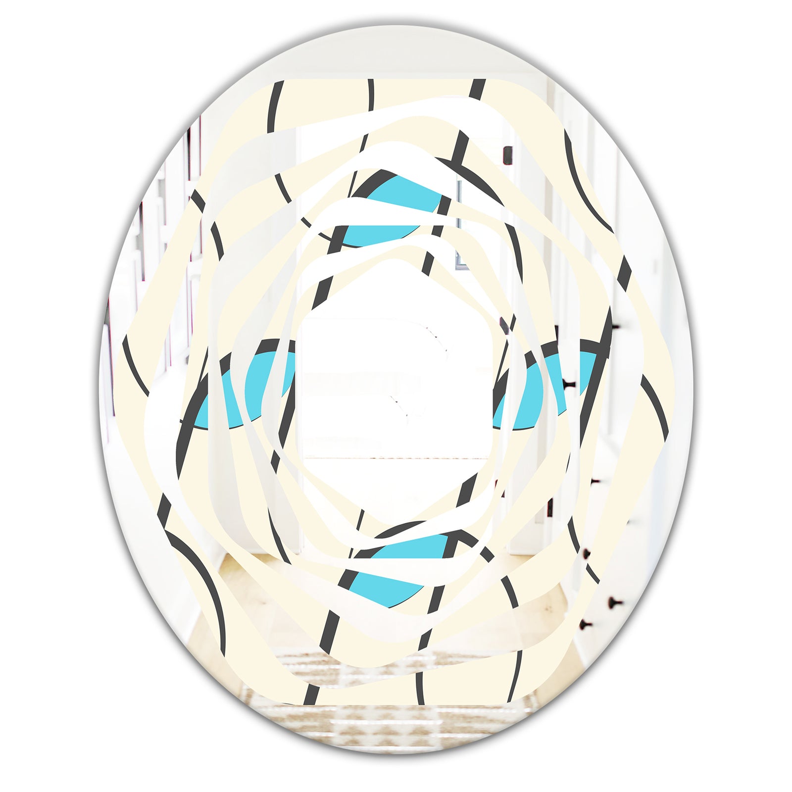 Retro Geometrical Abstract Minimal Pattern I - Modern Round or Oval Wall Mirror - Whirl