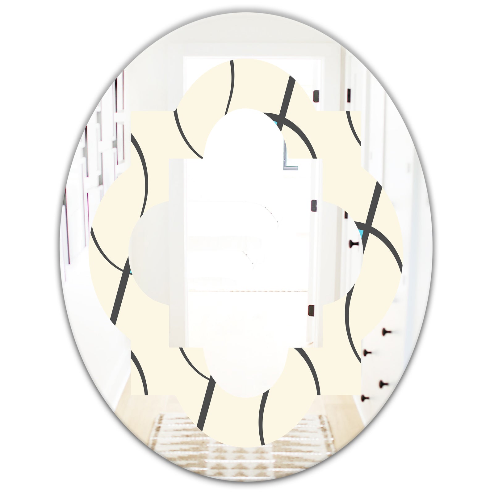 Retro Geometrical Abstract Minimal Pattern I - Modern Round or Oval Wall Mirror - Quatrefoil