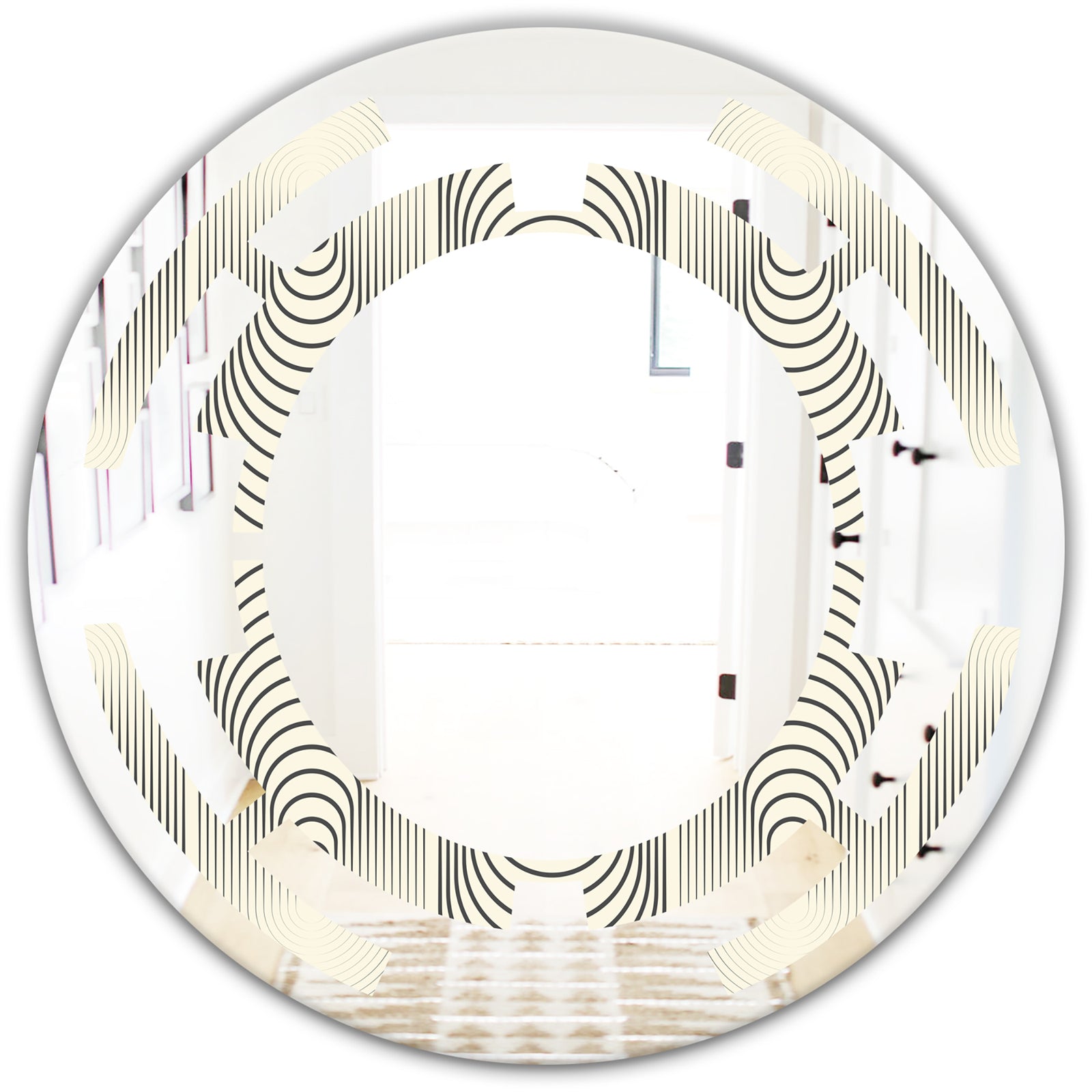 Monochrome Geometric Pattern X - Modern Round or Oval Wall Mirror - Space