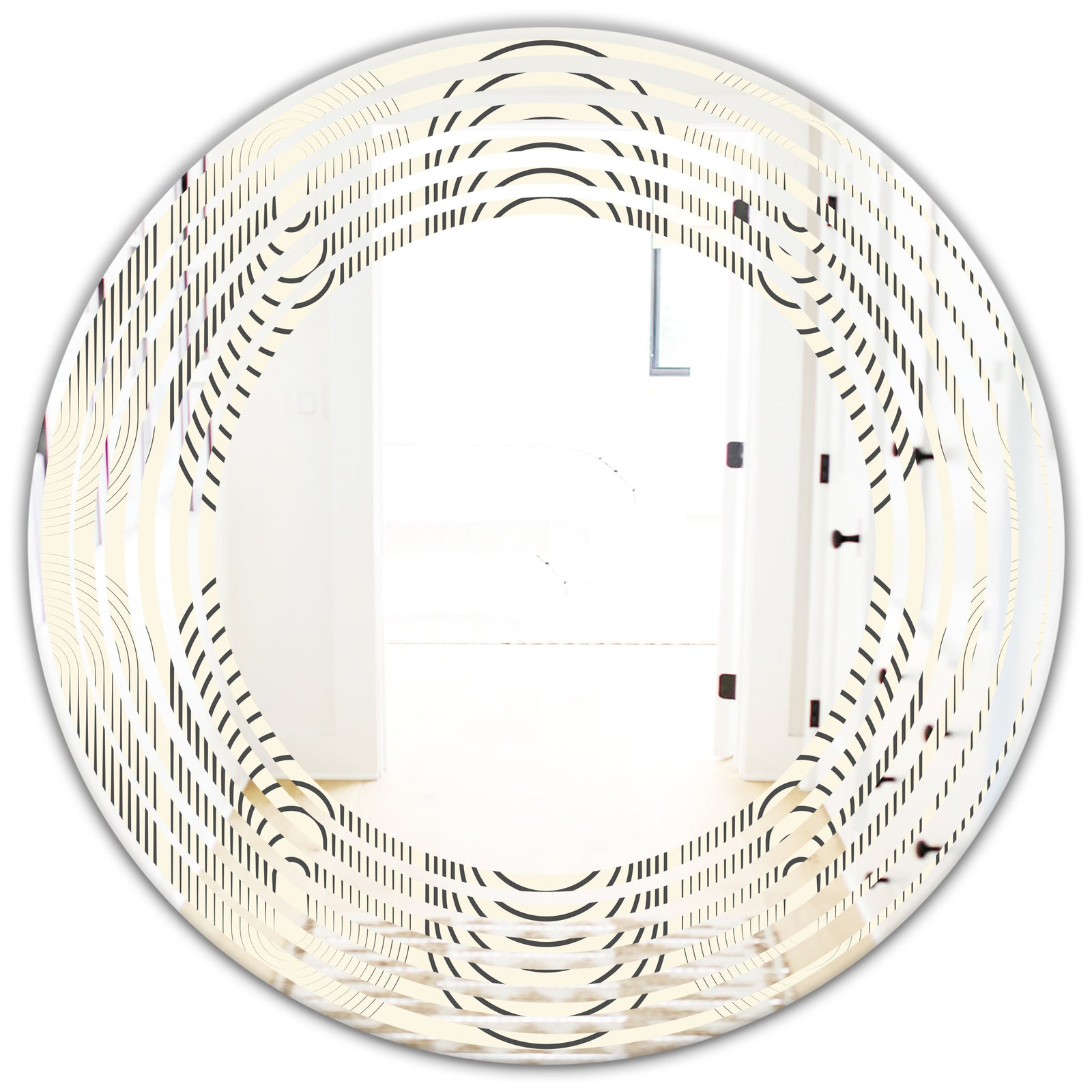 Monochrome Geometric Pattern X - Modern Round or Oval Wall Mirror - Wave