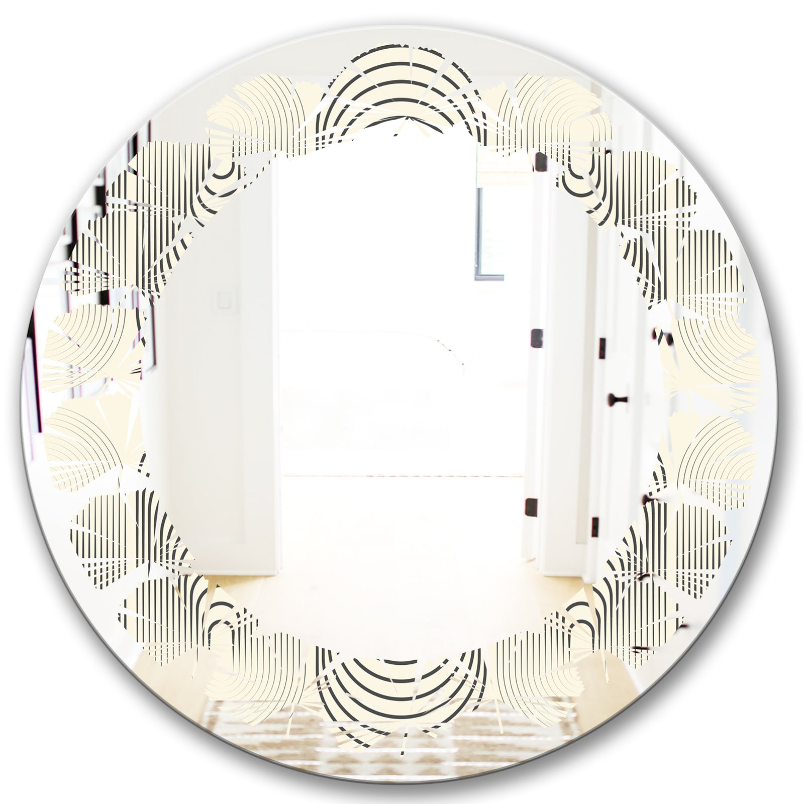 Monochrome Geometric Pattern X - Modern Round or Oval Wall Mirror - Leaves