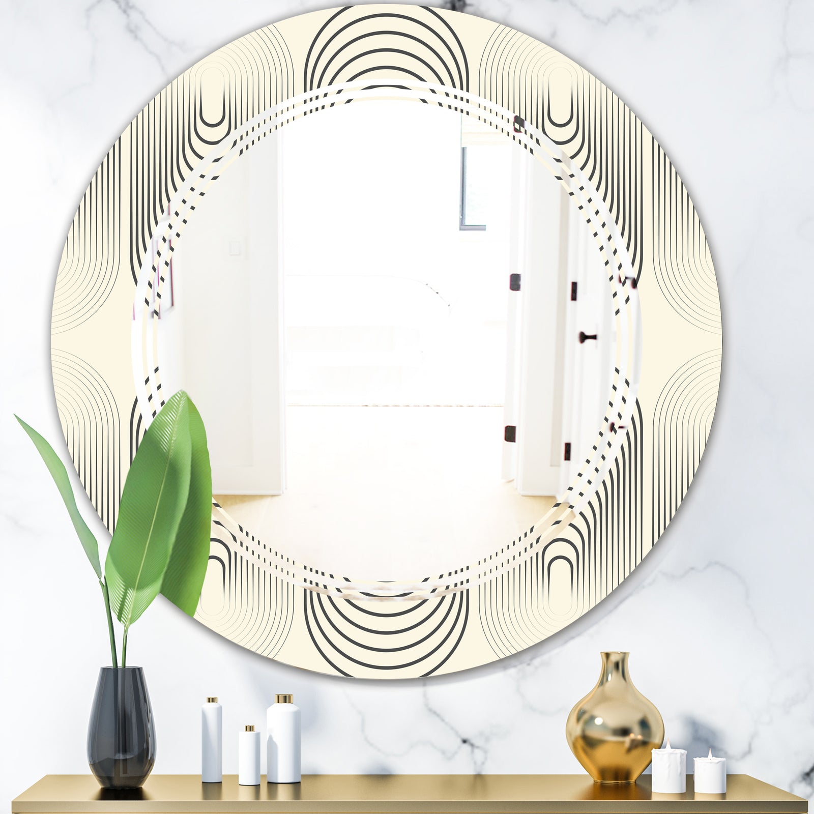 Monochrome Geometric Pattern X - Modern Round or Oval Wall Mirror - Triple C
