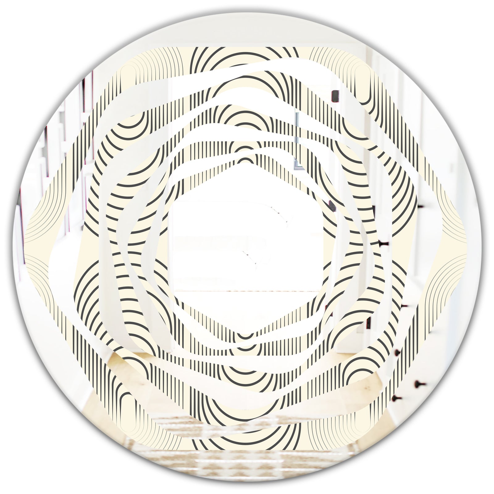 Monochrome Geometric Pattern X - Modern Round or Oval Wall Mirror - Whirl