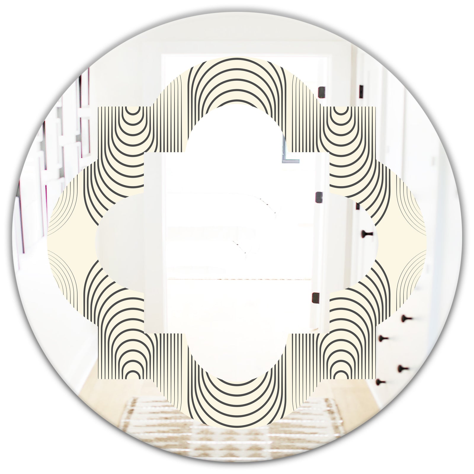 Monochrome Geometric Pattern X - Modern Round or Oval Wall Mirror - Quatrefoil