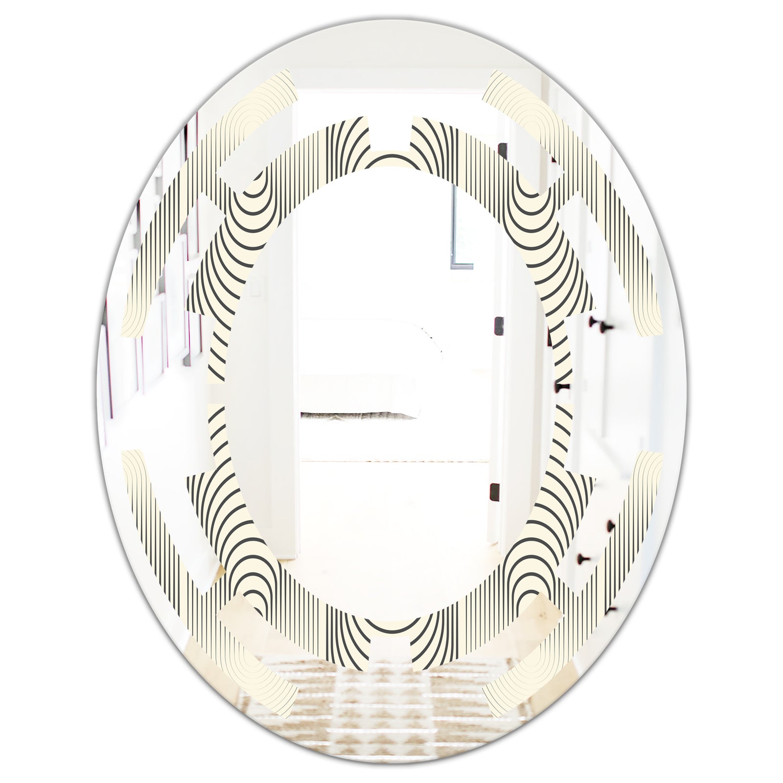 Monochrome Geometric Pattern X - Modern Round or Oval Wall Mirror - Space