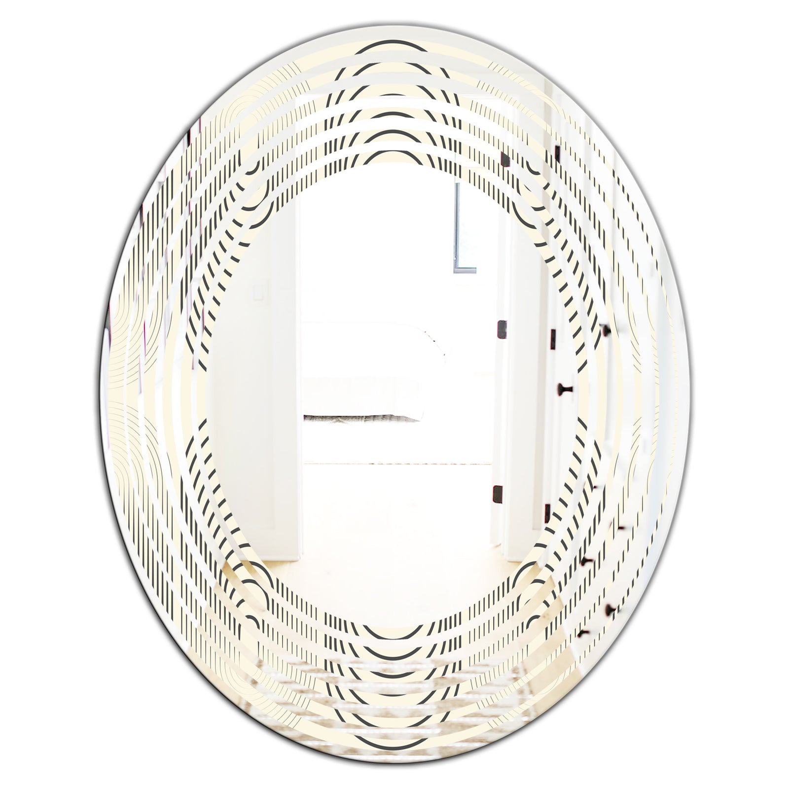 Monochrome Geometric Pattern X - Modern Round or Oval Wall Mirror - Wave
