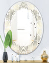 Monochrome Geometric Pattern X - Modern Round or Oval Wall Mirror - Leaves