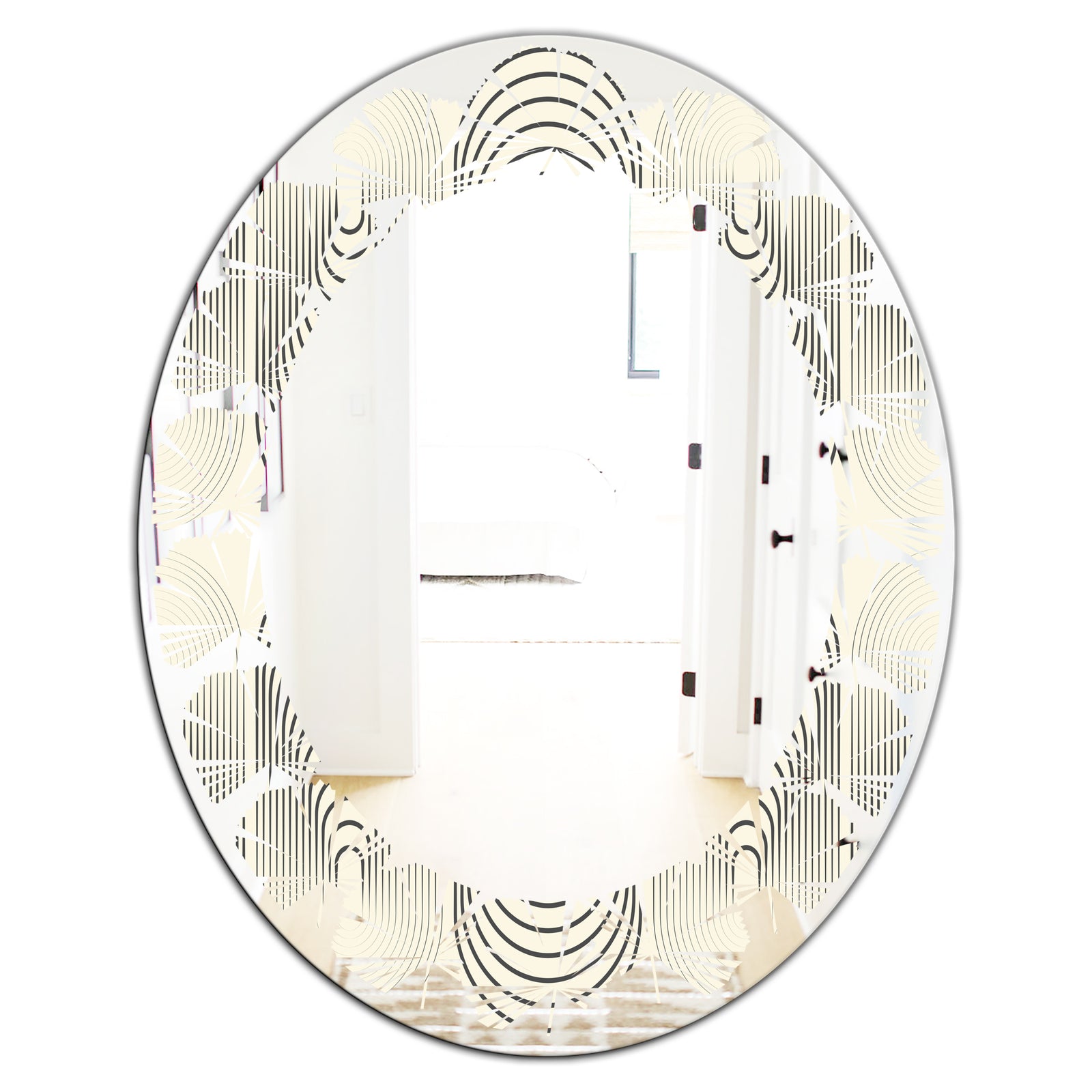 Monochrome Geometric Pattern X - Modern Round or Oval Wall Mirror - Leaves