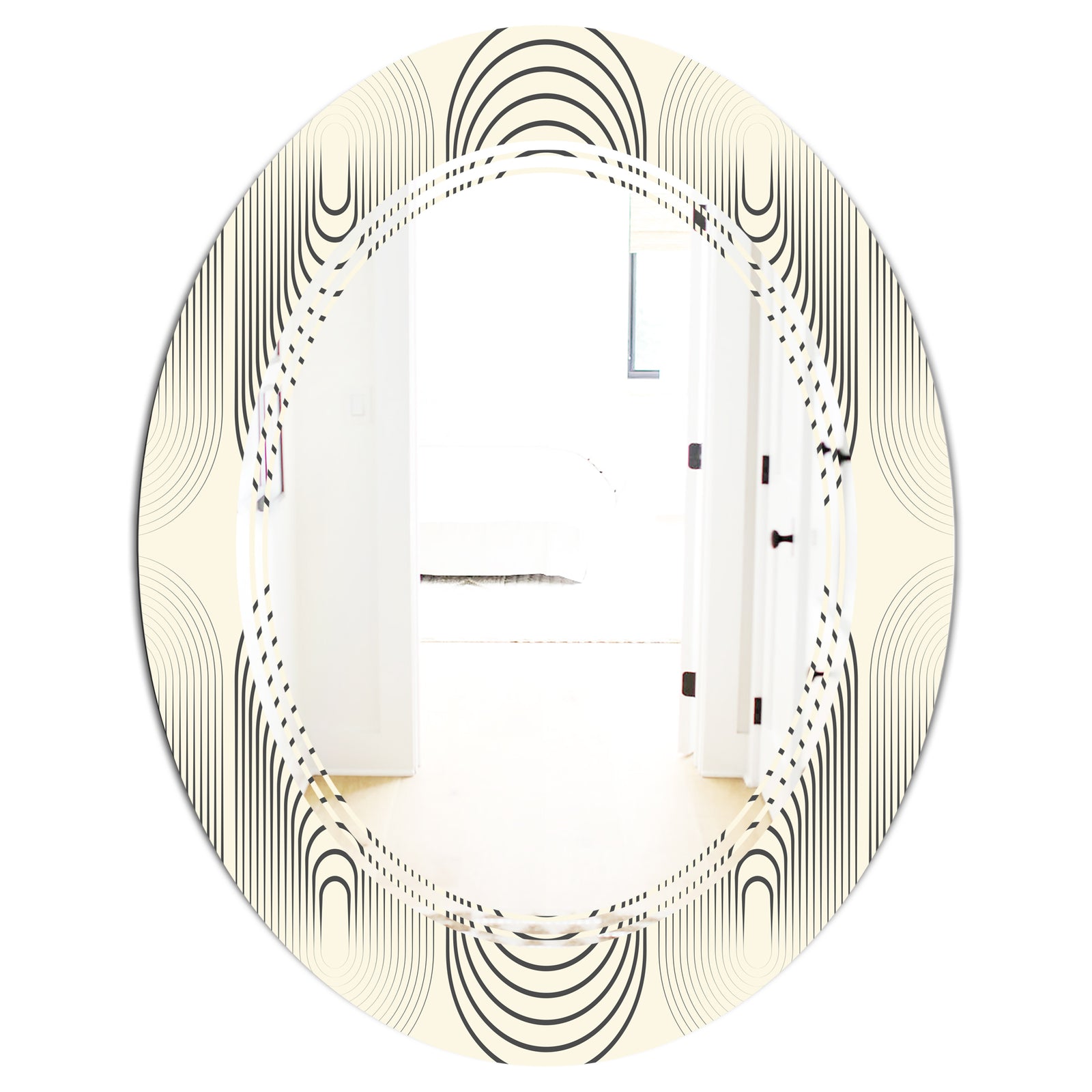 Monochrome Geometric Pattern X - Modern Round or Oval Wall Mirror - Triple C